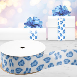 Luipaardstip in Blauwe Porselein Grosgrain Lint