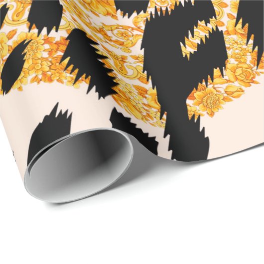 Luipaardtextuur met gouden barokpatroon cadeaupapier (Rol Hoek)