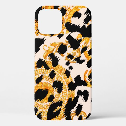 Luipaardtextuur met gouden barokpatroon Case-Mate iPhone case (Achterkant)