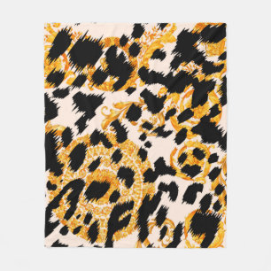 Luipaardtextuur met gouden barokpatroon fleece deken