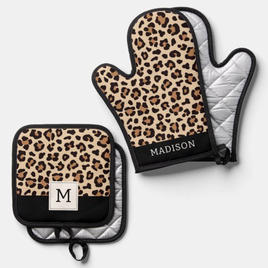 Luipaardvacht patroon ovenwant & pannenlap set (Voorkant / Achterkant)