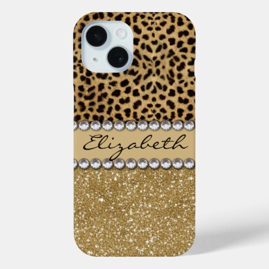 Luipaardvlek Goud Glitter Rijnsteen Case-Mate iPhone Case (Achterkant)