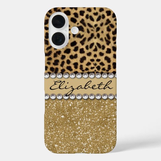 Luipaardvlek Goud Glitter Rijnsteen Case-Mate iPhone Case (Achterkant)