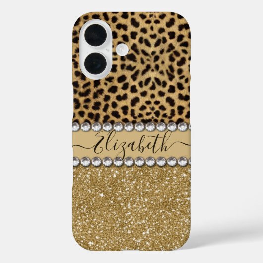 Luipaardvlek Goud Glitter Rijnsteen FOTO AFDRUK Case-Mate iPhone Case (Achterkant)