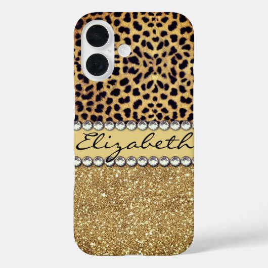 Luipaardvlek Goud Glitter Rijnsteen Personaliseer Case-Mate iPhone Case (Achterkant)
