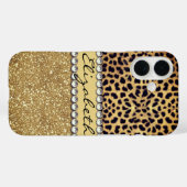 Luipaardvlek Goud Glitter Rijnsteen Personaliseer Case-Mate iPhone Case (Achterkant (horizontaal))