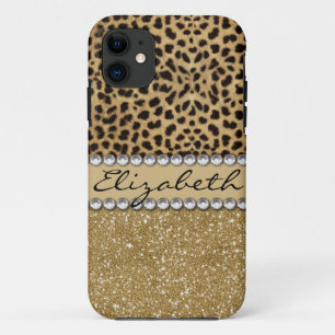 Luipaardvlek Goud Glitter Rijnsteen PRINT iPhone 11 Hoesje
