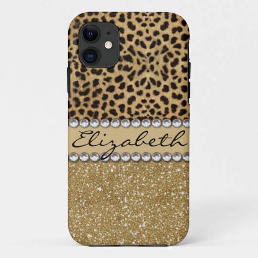 Luipaardvlek Goud Glitter Rijnsteen PRINT Case-Mate iPhone Case (Achterkant)