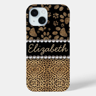 Luipaardvlek Pootafdrukken Rhinestone FOTO AFDRUK iPhone 15 Case