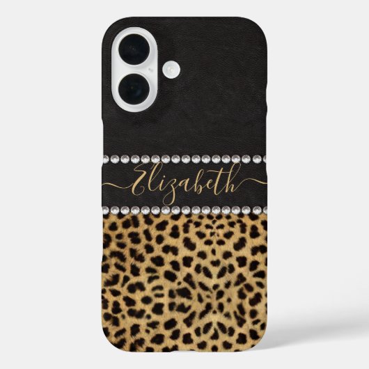Luipaardvlek Rhinestone Diamanten Monogram FOTO Case-Mate iPhone Case (Achterkant)