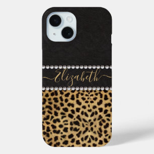 Luipaardvlek Rhinestone Diamanten Monogram FOTO iPhone 15 Case