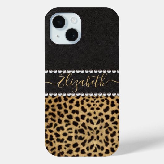 Luipaardvlek Rhinestone Diamanten Monogram FOTO Case-Mate iPhone Case (Achterkant)