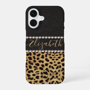 Luipaardvlek Rhinestone Diamanten Monogram FOTO iPhone 16 Hoesje