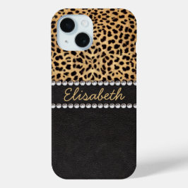 Luipaardvlek Rhinestone Diamanten Personaliseer iPhone 15 Case