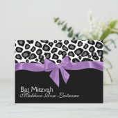 Luipaardvlekken en Paarse lint Bat Mitzvah Kaart (Staand voorkant)