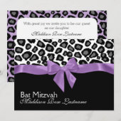 Luipaardvlekken en Paarse lint Bat Mitzvah Kaart (Voorkant / Achterkant)