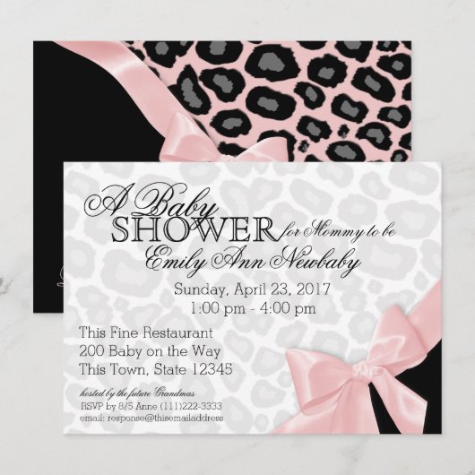 Luipaardvlekken en roze lint Baby shower Kaart (Voorkant / Achterkant)