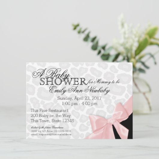 Luipaardvlekken en roze lint Baby shower Kaart (Staand voorkant)