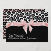 Luipaardvlekken en roze lint Bat Mitswa Kaart (Voorkant / Achterkant)
