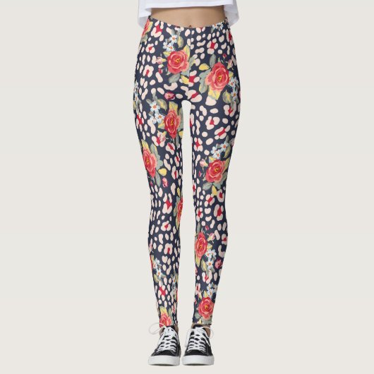 Luipaardvlekken en Rozen Dierenprint Leggings (Voorkant)