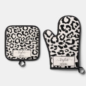 Luipaardvlekken zwart-wit dierenprint patroon ovenwant & pannenlap set (Voorkant)