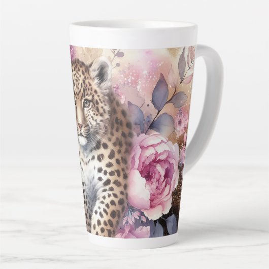Luipaardwelp en Rozen Latte Mok (Rechterhoek)