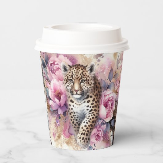 Luipaardwelp en Rozen Papieren Bekers (Achterkant)