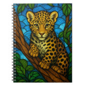Luipaardwelp op een boom, glas in lood digitale ku notitieboek (Voorkant)