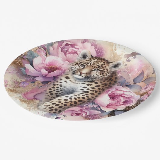 Luipaardwelp & Rozen Papieren Bordje (Gekanteld)