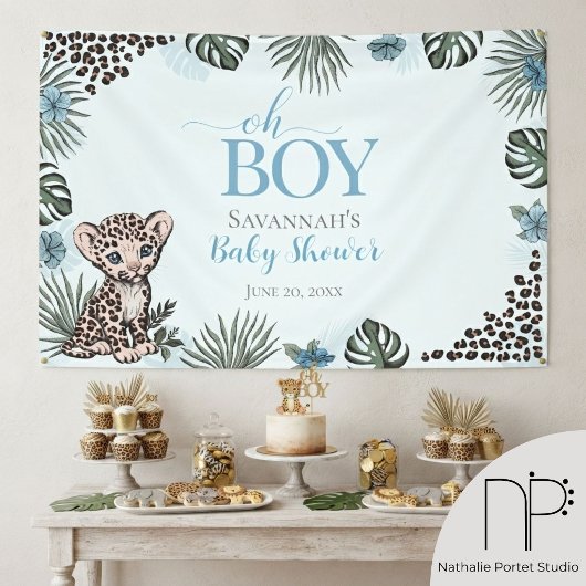 Luipaardwelpje Blauwe Baby Shower Spandoek