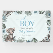 Luipaardwelpje Blauwe Baby Shower Spandoek (Horizontaal)