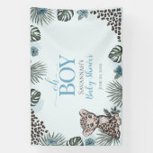 Luipaardwelpje Blauwe Baby Shower Spandoek (Verticaal)