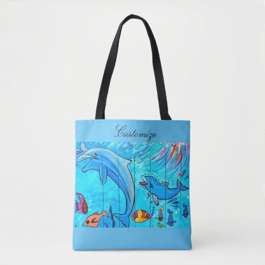 luipende lachende dolfijnen ontwerpen blauw tote bag (Voorkant)