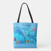 luipende lachende dolfijnen ontwerpen blauw tote bag (Achterkant)