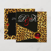 LUIPERD BONTRIBBON, RODE ROBIJN STENEN MONOGRAM KAART (Voorkant / Achterkant)