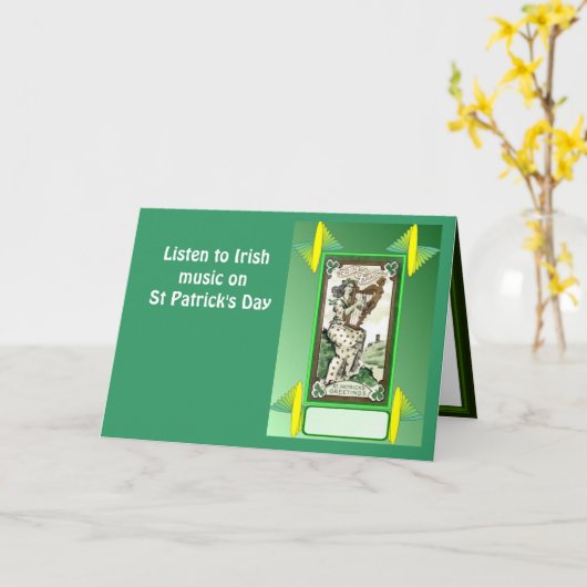 Luister aan Ierse muziek op St Patrick Dag Kaart (Gele Bloem)