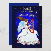 Luister de engelen zingen Kerstengel met harp Feestdagenkaart (Voorkant / Achterkant)