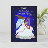 Luister de engelen zingen Kerstengel met harp Feestdagenkaart (Staand voorkant)