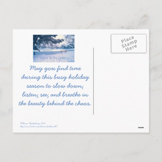 "LUISTER NAAR DE STILTE" KERSTKAART FEESTDAGENKAART (Achterkant)