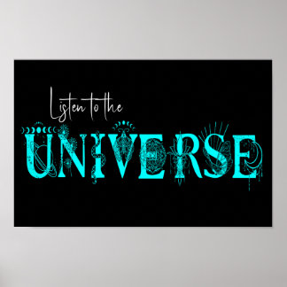 Luister naar het universum Sterren Lotus maan Sun Poster