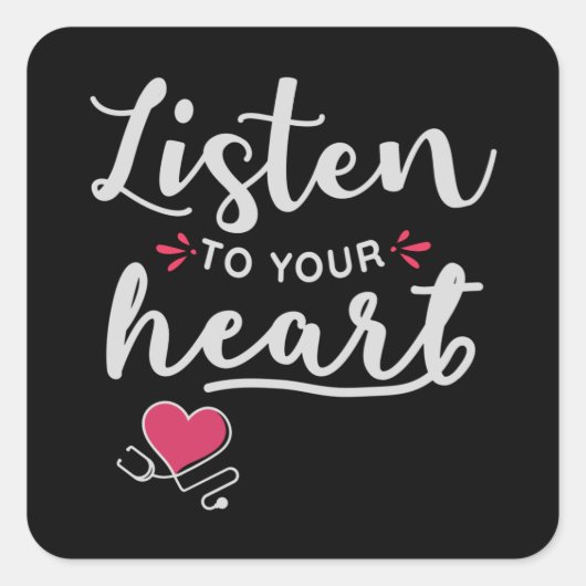 Luister naar je hartstethoscoop vierkante sticker (Voorkant)