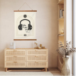 Luister naar je Soul Hoofdtelefoon Goud & Zwart Hangend Wandkleed