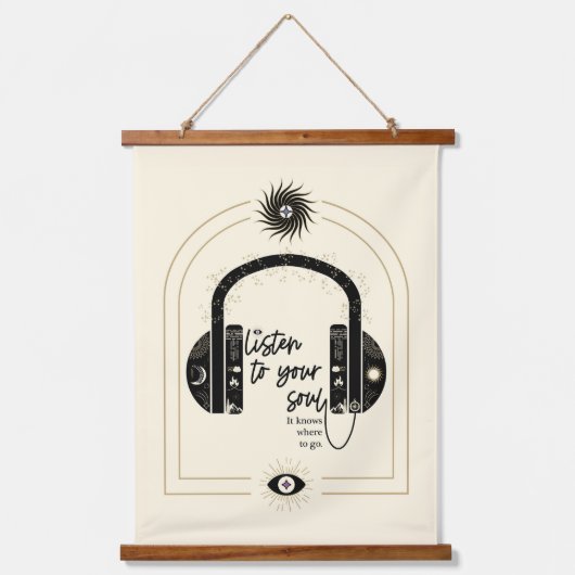 Luister naar je Soul Hoofdtelefoon Goud & Zwart Hangend Wandkleed (Voorkant)