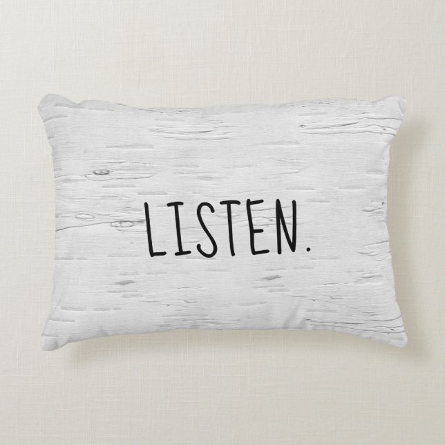 LUISTER tekst over de &#x27;Birch Tree Accent Pillow&#x27; Accent Kussen (Voorkant)