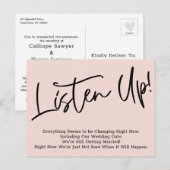 Luister! Uitgestelde huwelijksaankondiging Blush B Briefkaart (Voorkant / Achterkant)