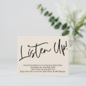 Luister! Uitgestelde huwelijksaankondiging, crème Briefkaart (Staand voorkant)