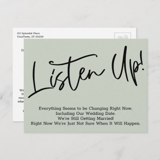 Luister! Uitgestelde huwelijksaankondiging, Sage B Briefkaart (Voorkant / Achterkant)