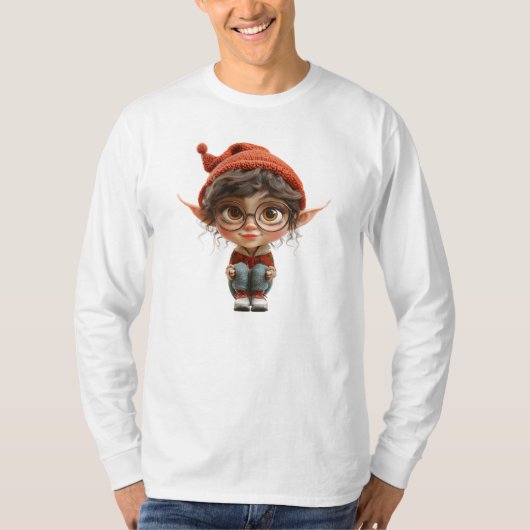 Luisteren Meisje Kerst Elf Mannen T-shirt (Voorkant)