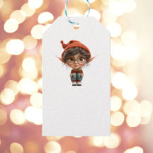 Luisteren Meisje Kerst Elf Witte Gift Labels