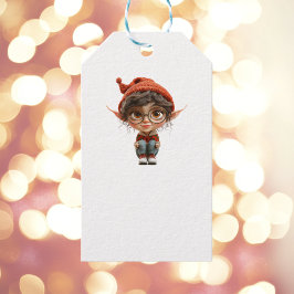 Luisteren Meisje Kerst Elf Witte Gift Labels Cadeaulabel